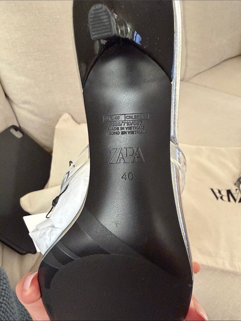 Zara Silver Metallic Clear-Strap Mid Kitten Heel Sandals - Picture 4 of 6